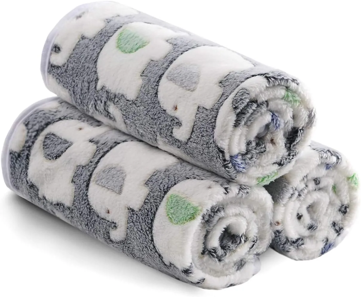 1 Pack 3 Blankets Super Soft Fluffy Premium Cute Elephant Pattern Pet Blanket Flannel Throw for Dog Puppy Cat Dark Grey Small(23x16 inch)