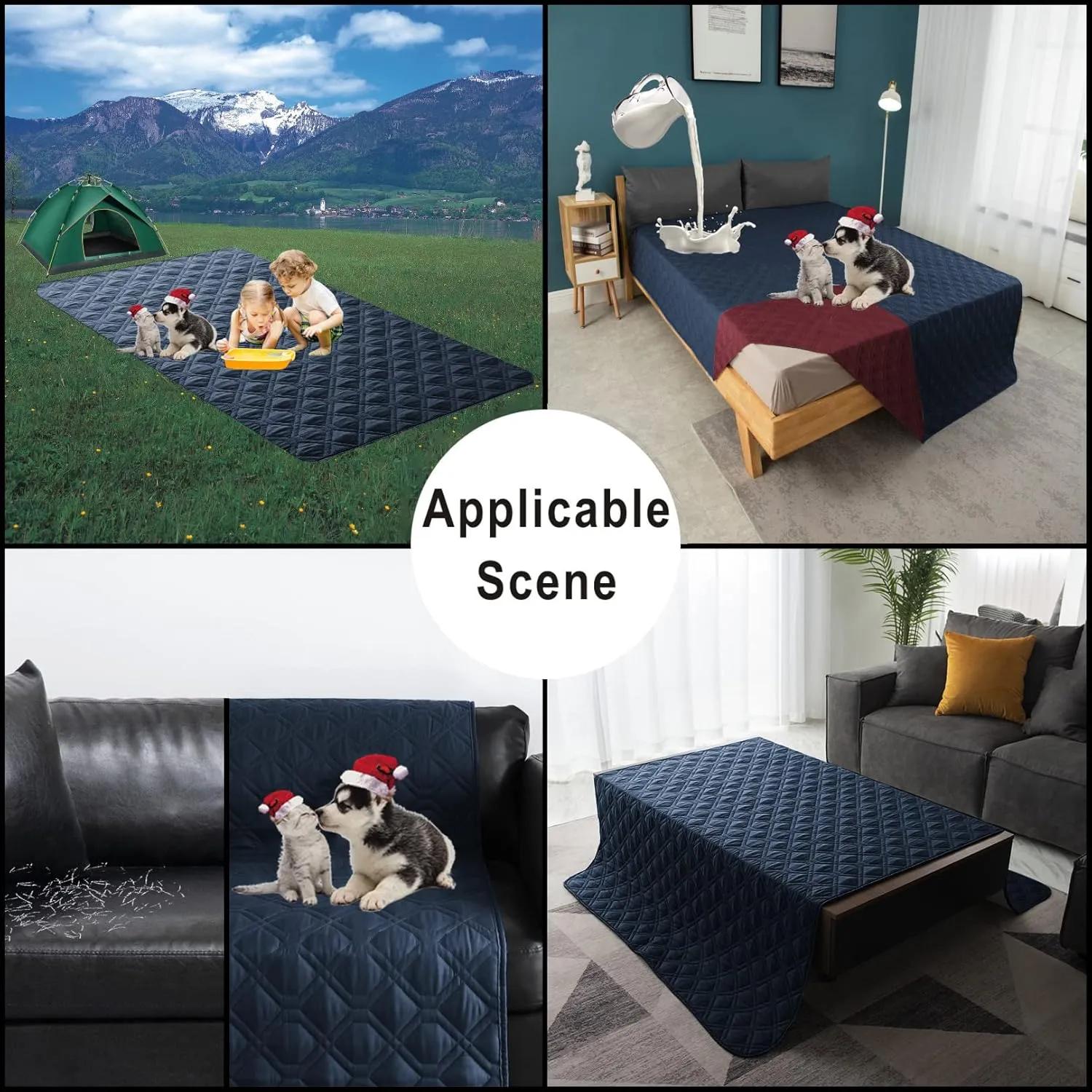 100% Waterproof Dog Bed Cover 86x82 inch Reversible Changing Pad Reusable Camping Mat for Kids/Pet/Dog/Cat Washable Geometric Embroidery Blanket Patchwork Navy Burgundy