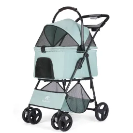 2 in 1 Pet Strollers, Foldable Dog Strollers, Removable Basket, Dogs Carts with Storage Basket, 360 Front Wheel Rear Wheel with Brake, Travel Stroller for Small Medium Dogs&Cats Outdoor (Blue Green)