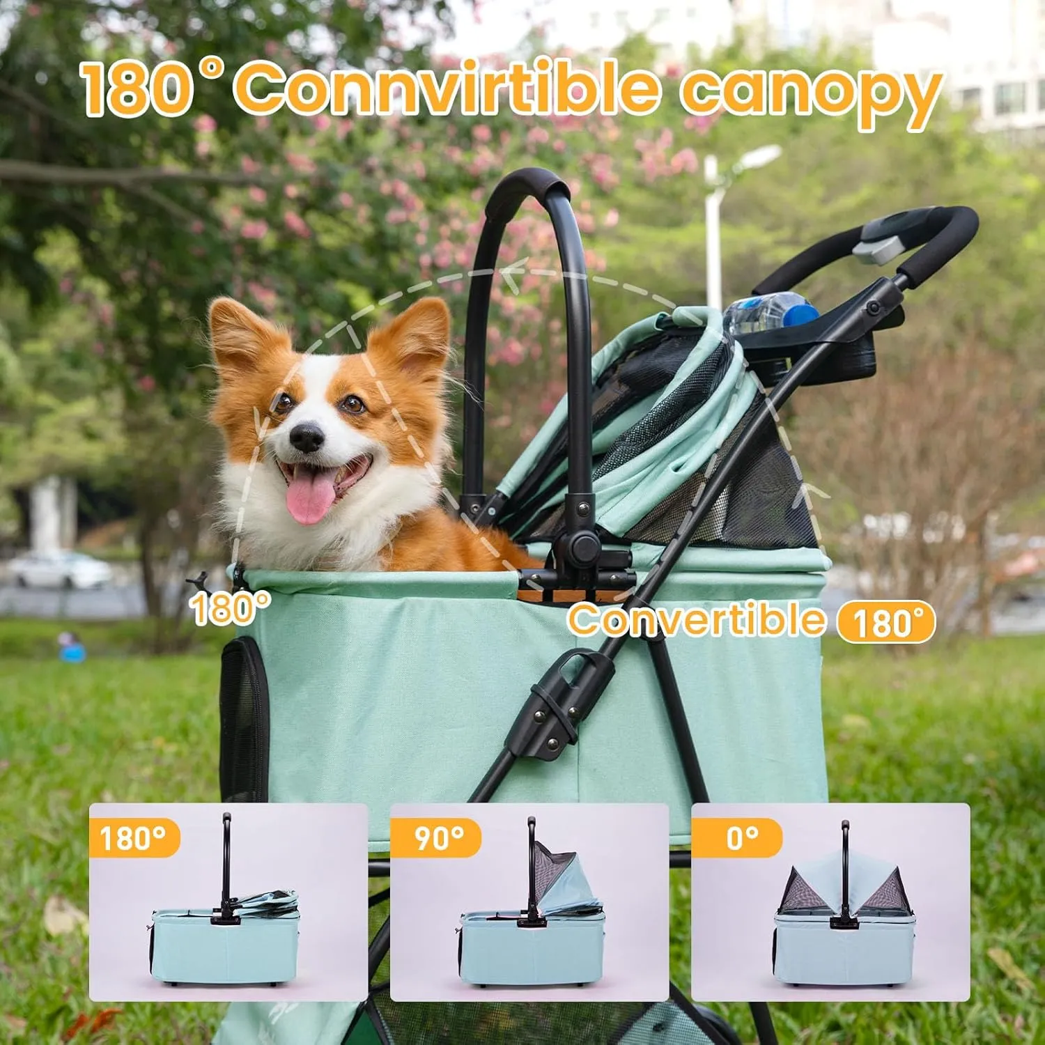 2 in 1 Pet Strollers, Foldable Dog Strollers, Removable Basket, Dogs Carts with Storage Basket, 360 Front Wheel Rear Wheel with Brake, Travel Stroller for Small Medium Dogs&Cats Outdoor (Blue Green)