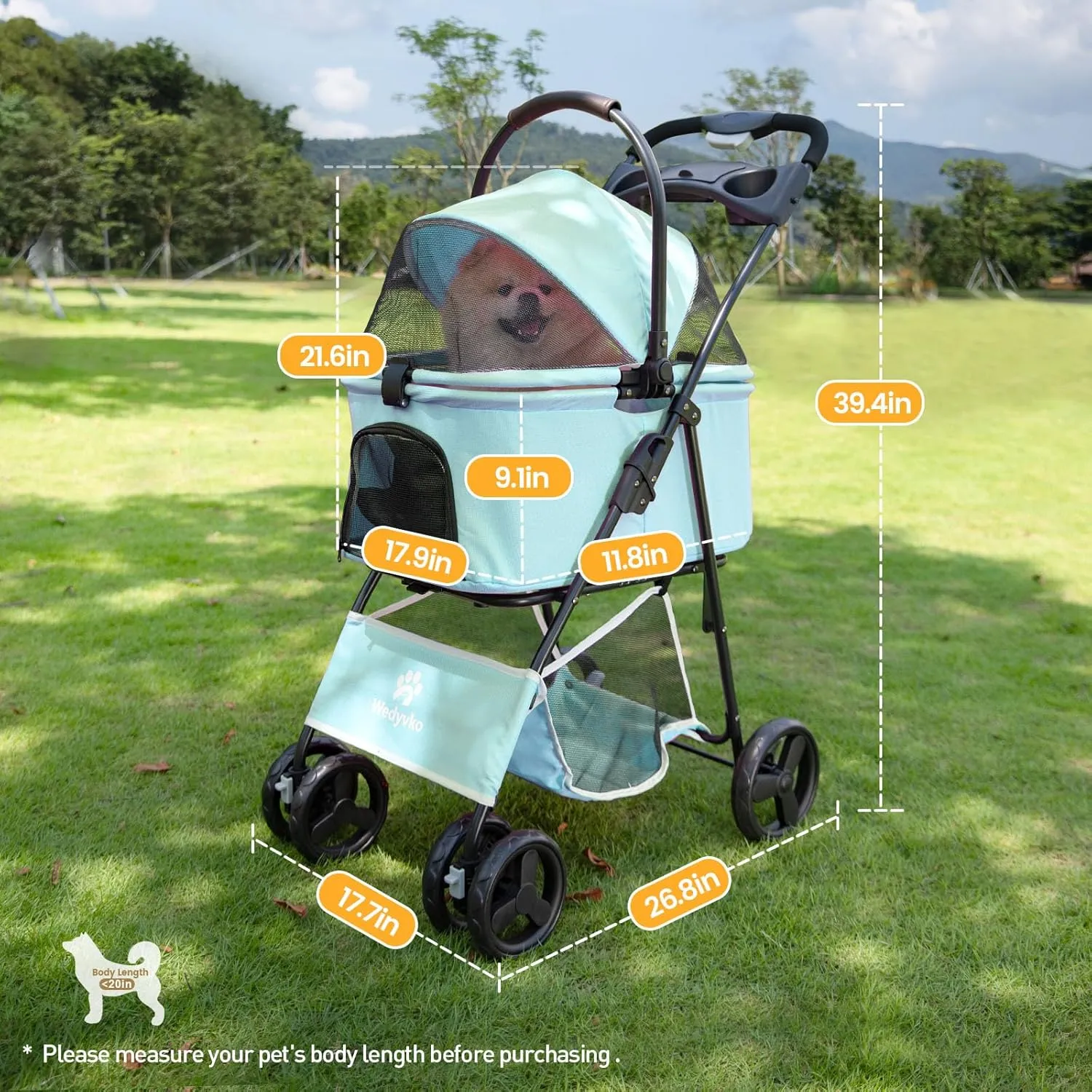 2 in 1 Pet Strollers, Foldable Dog Strollers, Removable Basket, Dogs Carts with Storage Basket, 360 Front Wheel Rear Wheel with Brake, Travel Stroller for Small Medium Dogs&Cats Outdoor (Blue Green)