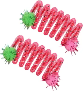 2Pcs Colorful Coils Spring with Plush Cats Chew Toy for Indoor and Outdoor Play Stimulating Curiosity and