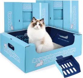 3-Pack Disposable Litter Boxes for Cats with Disposable Cat Litter Scoop, Large-17.1"x13.2"x5.7" Double Waterproof Disposable Cat Litter Box, Portable Travel Litter Box for Cats Sturdy Leak Resistant