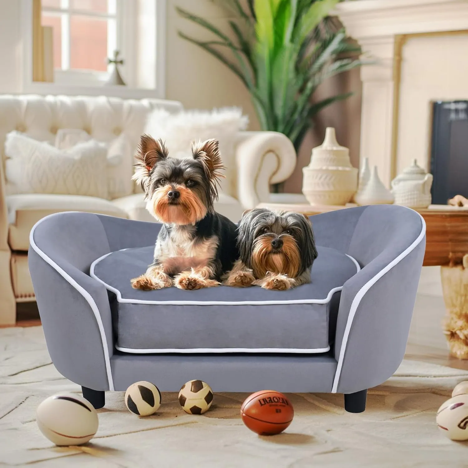 31'' Raised Dog Sofa, Elevated Pet Couch for Small and Medium Dogs and Cats with Soft Cushion, Removable Cover, Anti-Slip Pads, Gray