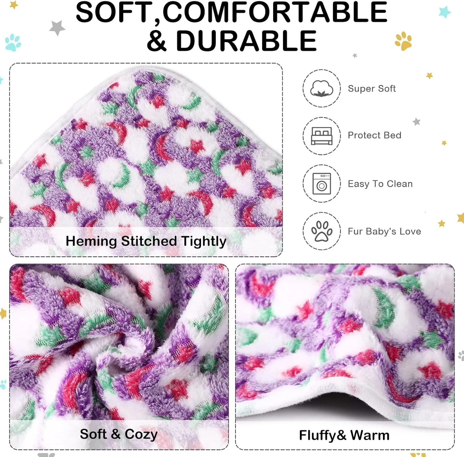 4 Pcs Waterproof Guinea Pig Blankets Washable Small Animal Fleece Bedding Absorbent Guinea Pig Cage Liners Reusable Pet Pee Pad Sleep Mat Pad Cover for Hamster Ferret (Moon Star Pattern,12 x 12 Inch)