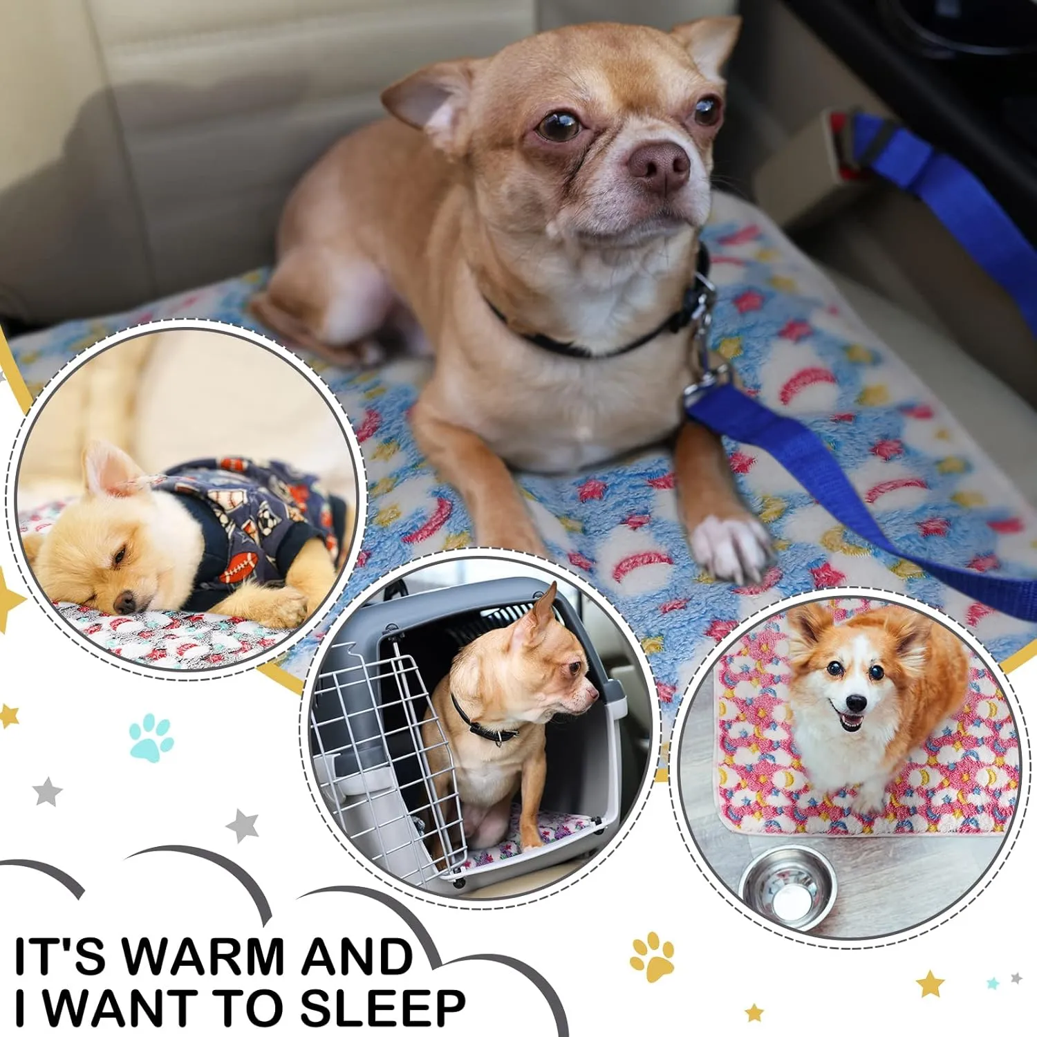 4 Pcs Waterproof Guinea Pig Blankets Washable Small Animal Fleece Bedding Absorbent Guinea Pig Cage Liners Reusable Pet Pee Pad Sleep Mat Pad Cover for Hamster Ferret (Moon Star Pattern,12 x 12 Inch)