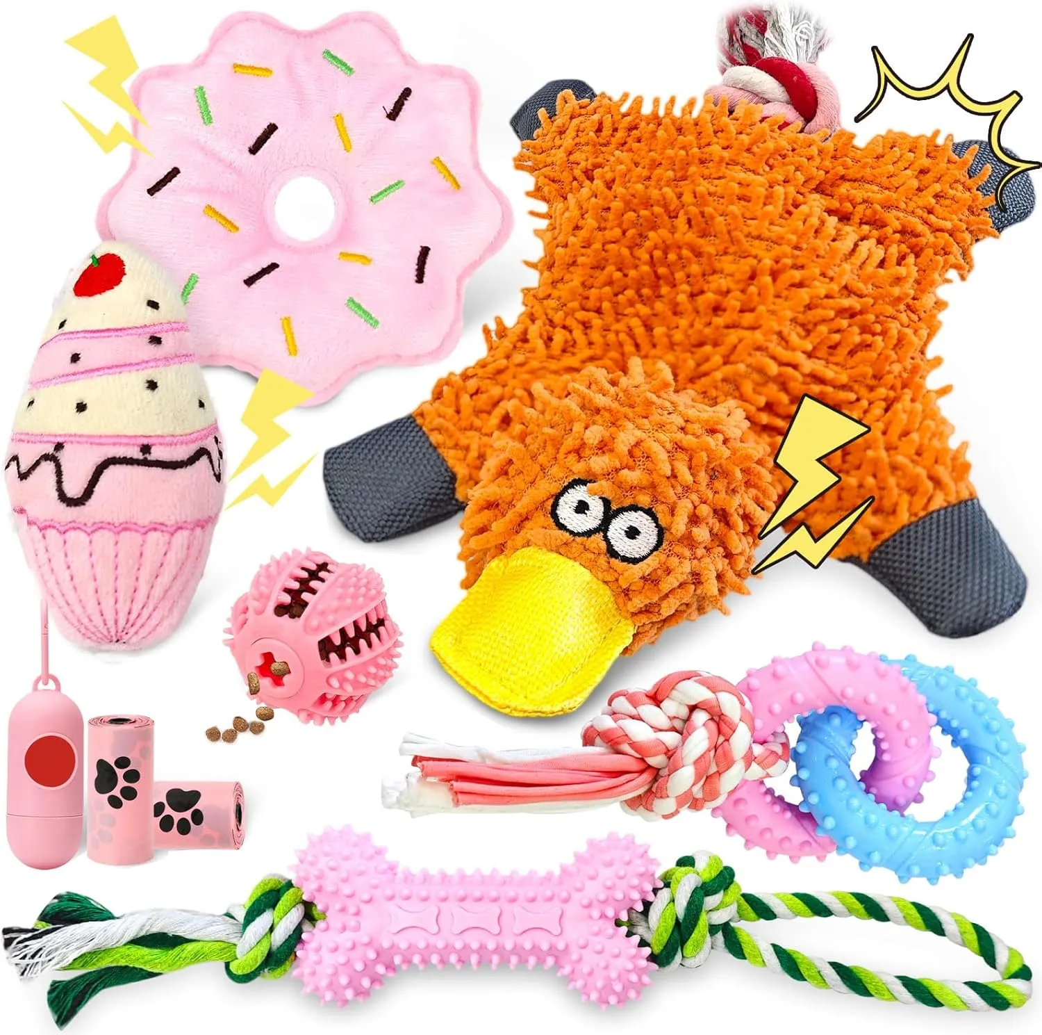 9 Pack Puppy Toys Puppy Teething Toys no Stuffing Duck Dog Toy Donut Cake Squeaky Dog Toys Chewers Calming Chews for Dogs Rubber Dog Toys with Treat Ball Dog Bone for Small Dogs Puppies