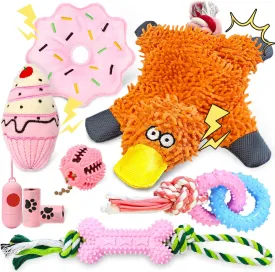 9 Pack Puppy Toys Puppy Teething Toys no Stuffing Duck Dog Toy Donut Cake Squeaky Dog Toys Chewers Calming Chews for Dogs Rubber Dog Toys with Treat Ball Dog Bone for Small Dogs Puppies