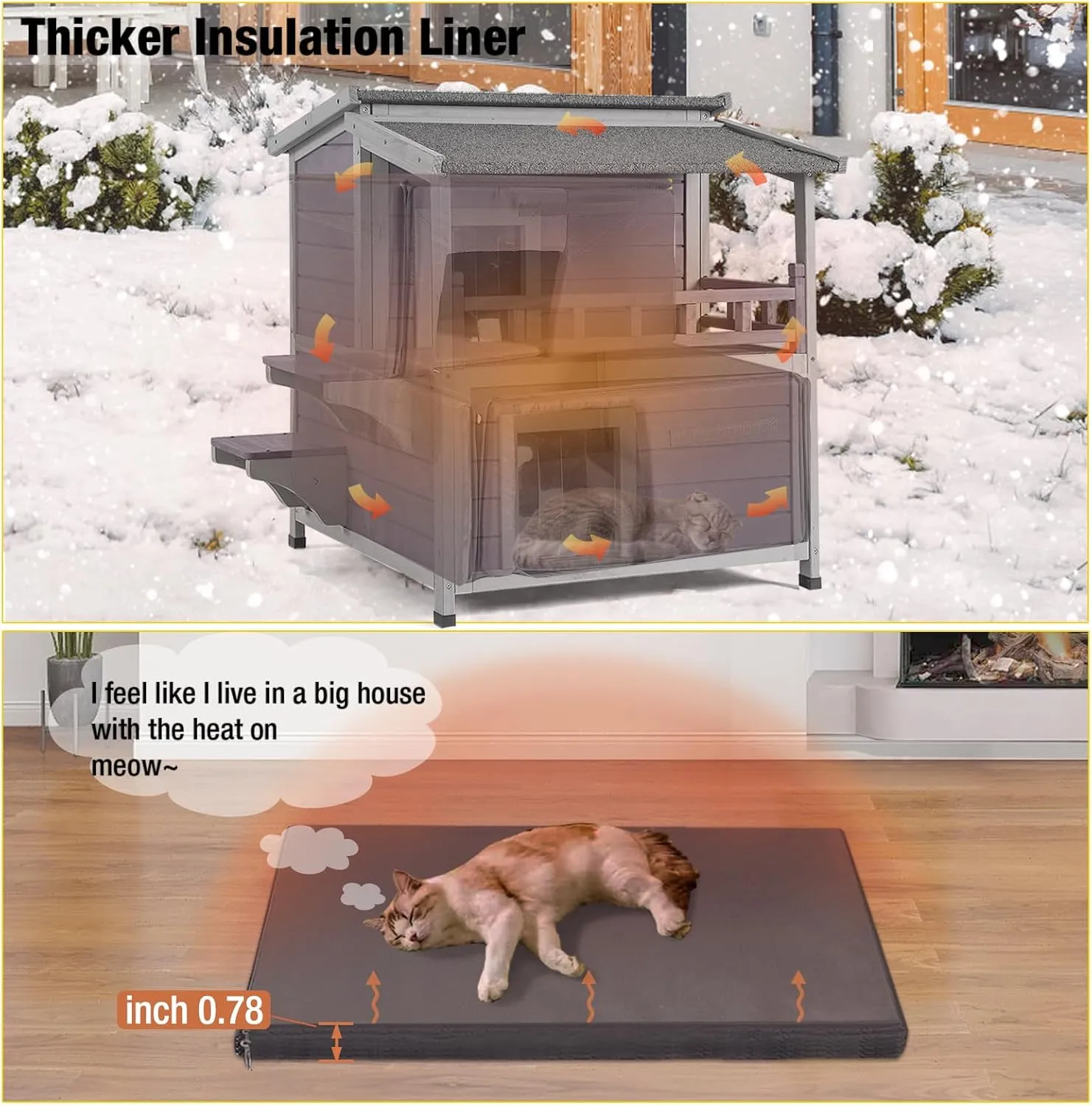 Aivituvin Insulated Outdoor Cat House for Winter Weatherproof Outside Feral Cat Shelter with Liner