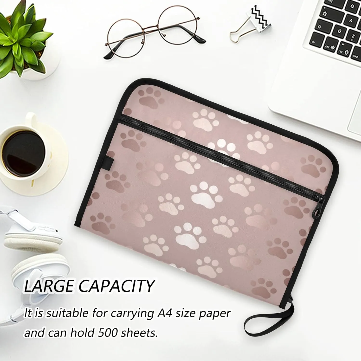 ALAZA Rose Gold Dog Paw 13 Pocket Expanding File Folder with Labels, Accordion File Folder File Organizer Letter A4 Paper for Office School Student