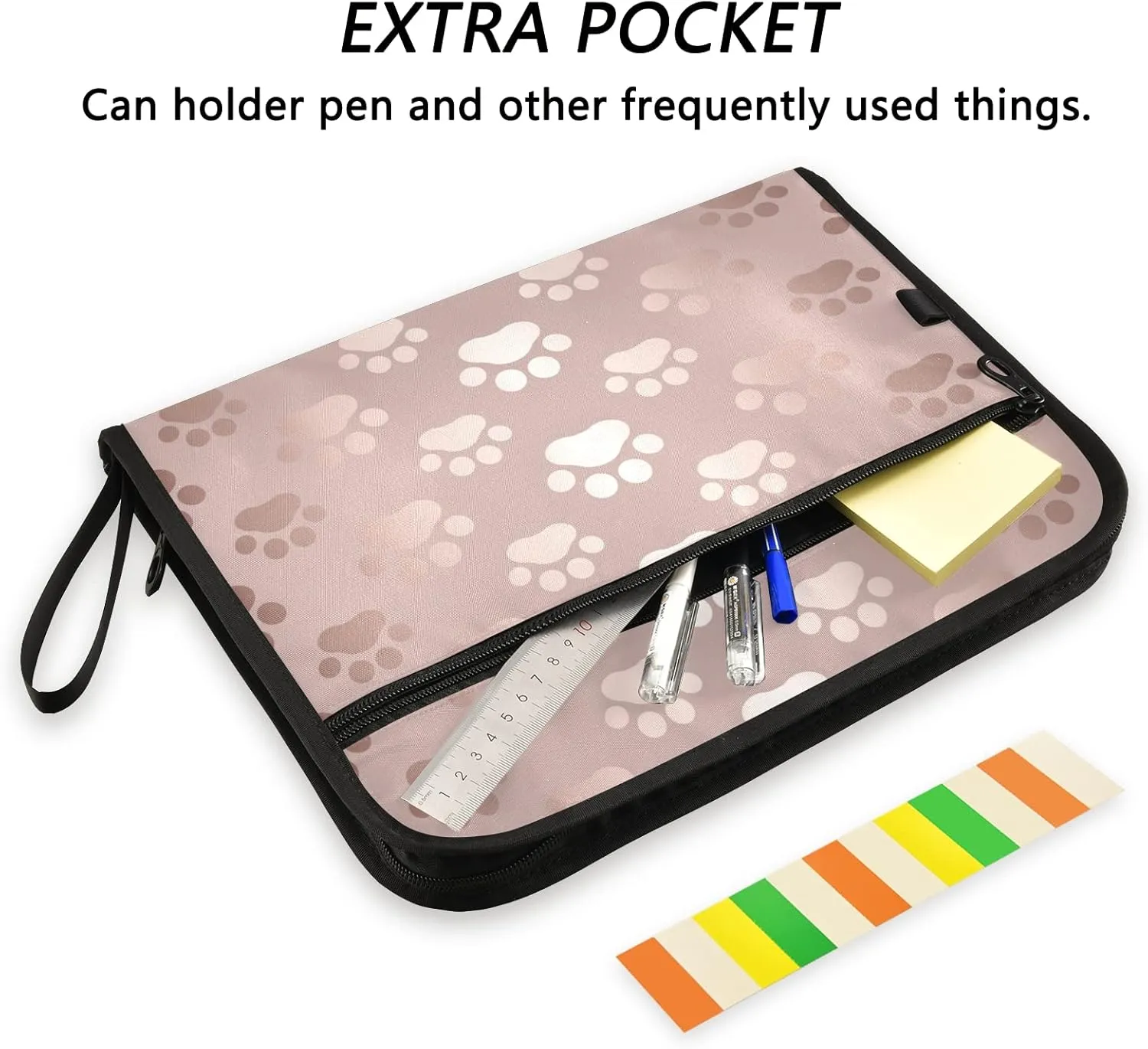 ALAZA Rose Gold Dog Paw 13 Pocket Expanding File Folder with Labels, Accordion File Folder File Organizer Letter A4 Paper for Office School Student