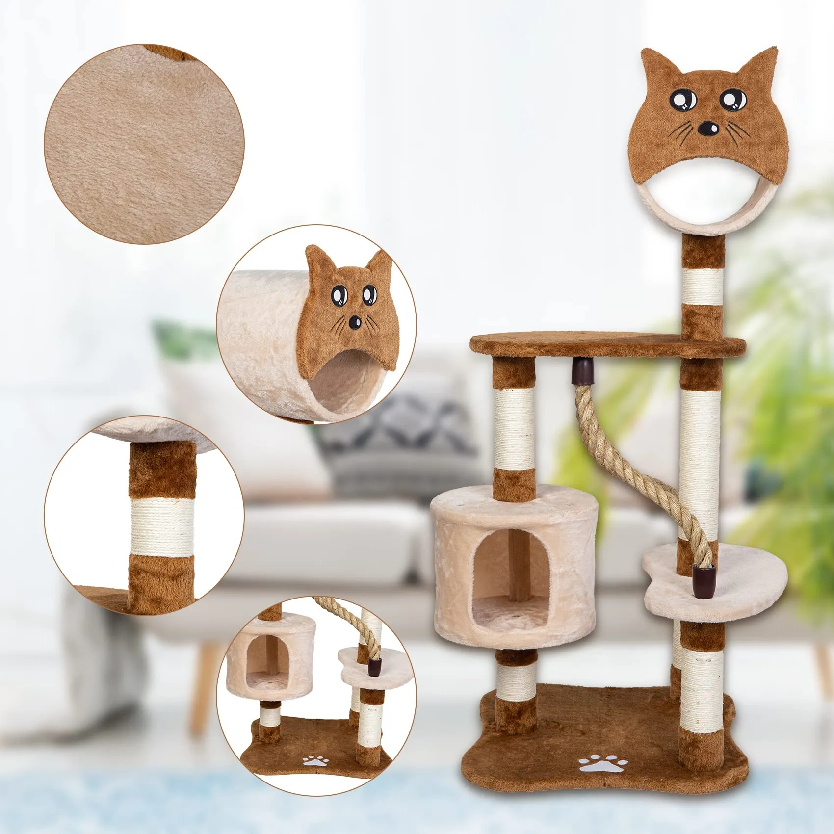 ASYPETS Cat Activity Tree 50”Multi-Level Wooden Pet Furniture