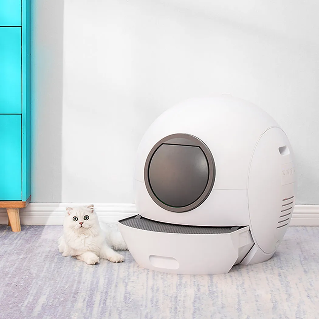 Automatic Smart Cat Litter Box Self-Cleaning Enclosed Kitty Toilet Hooded - White