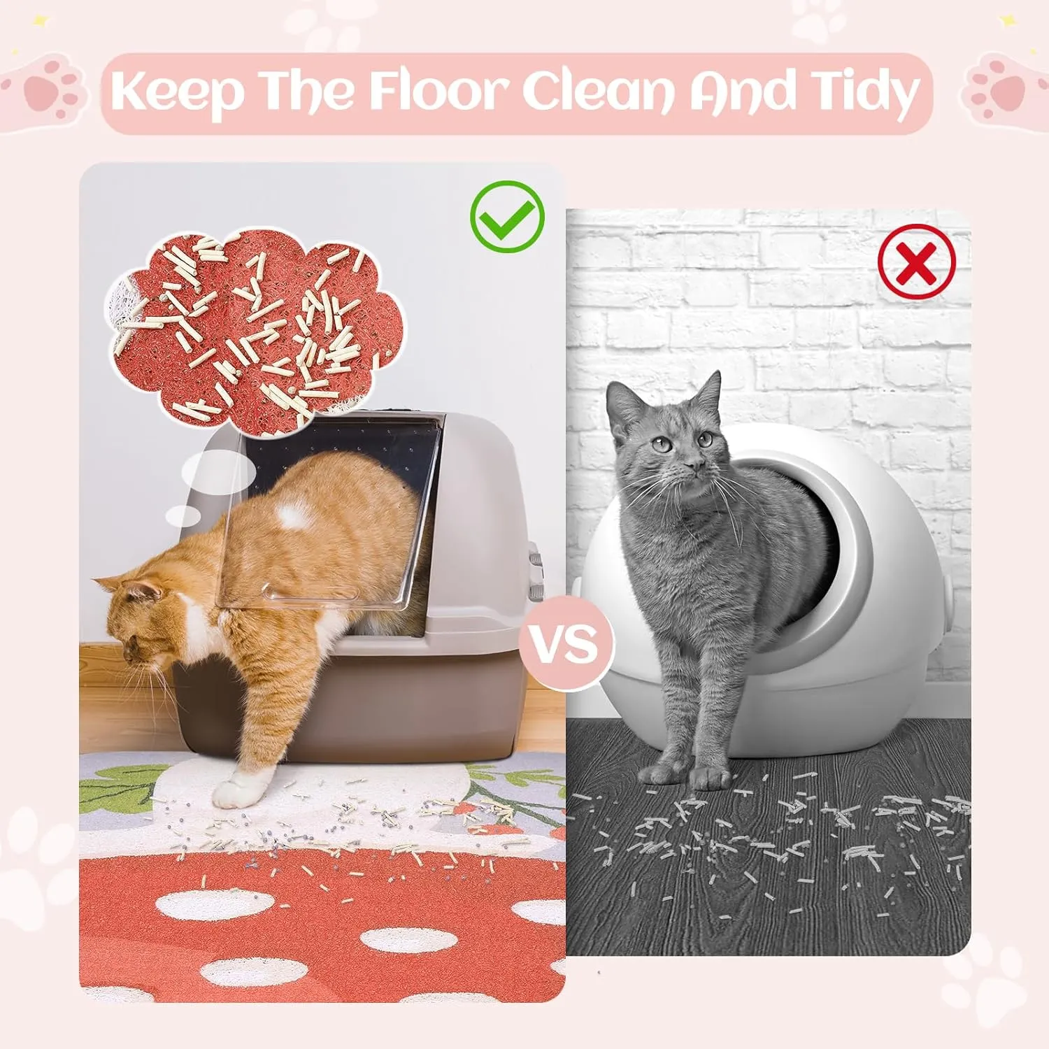 Bienbee Cat Litter Mat, 33.5 x22.5in Cat Litter Mat Litter Trapping Mat Easy to Clean, Litter Box Mat with Bottom, Unique Graphic Design Cat Mats for Litter, Mushroom L