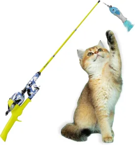 Cat Caster Fishing Pole Toy | Tangle Free & Easy to Store. Includes One Soft Toy and 2 Plastic Fish | The Ultimate Gift for Kitty Lovers, Cat Camo