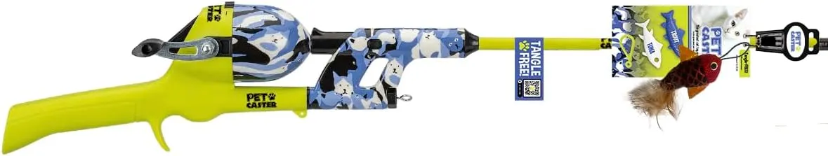Cat Caster Fishing Pole Toy | Tangle Free & Easy to Store. Includes One Soft Toy and 2 Plastic Fish | The Ultimate Gift for Kitty Lovers, Cat Camo