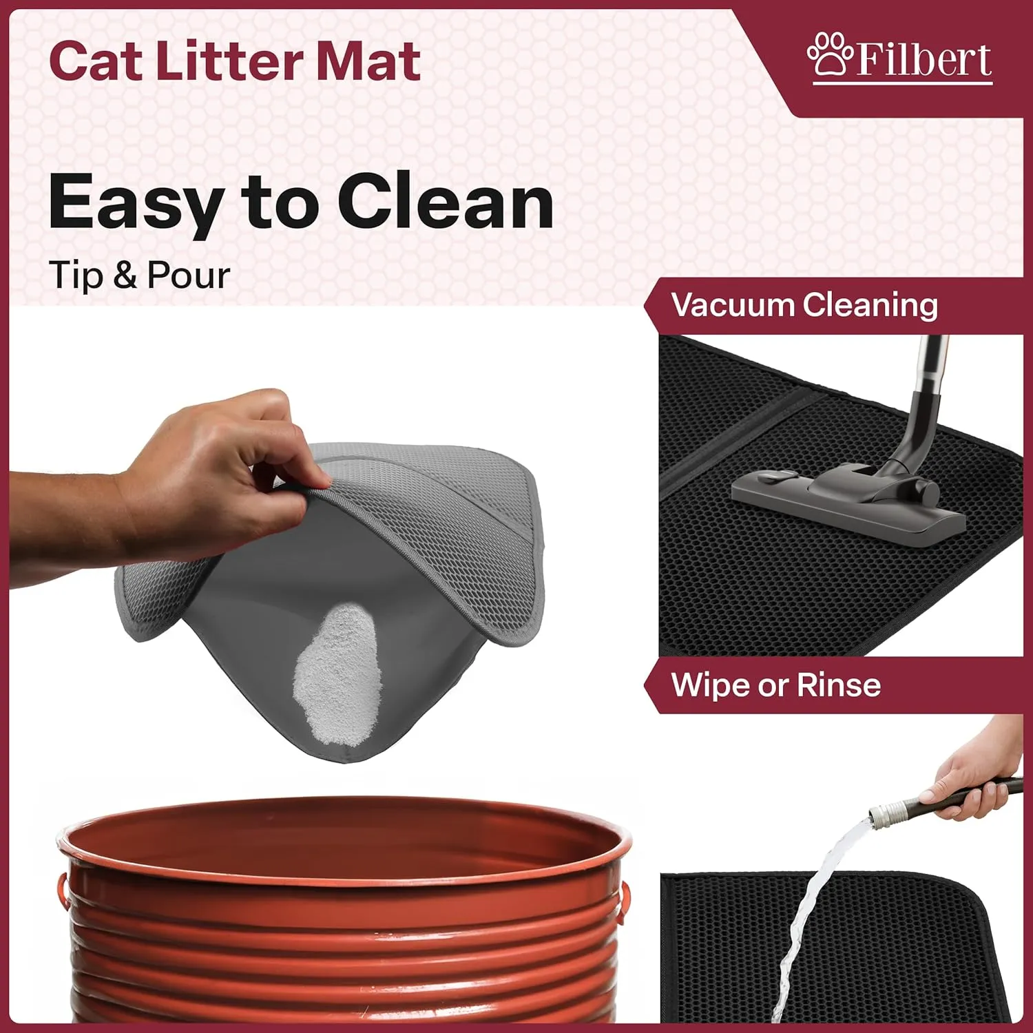 Cat Litter Mat, Foldable Cat Litter Mat, 23.6"x 14.8", Honeycomb Design, Skid-Proof, Water-Proof, Double Layer, Easy to Clean, Less Waste, Gray