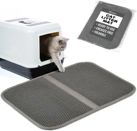 Cat Litter Mat, Foldable Cat Litter Mat, 23.6"x 14.8", Honeycomb Design, Skid-Proof, Water-Proof, Double Layer, Easy to Clean, Less Waste, Gray