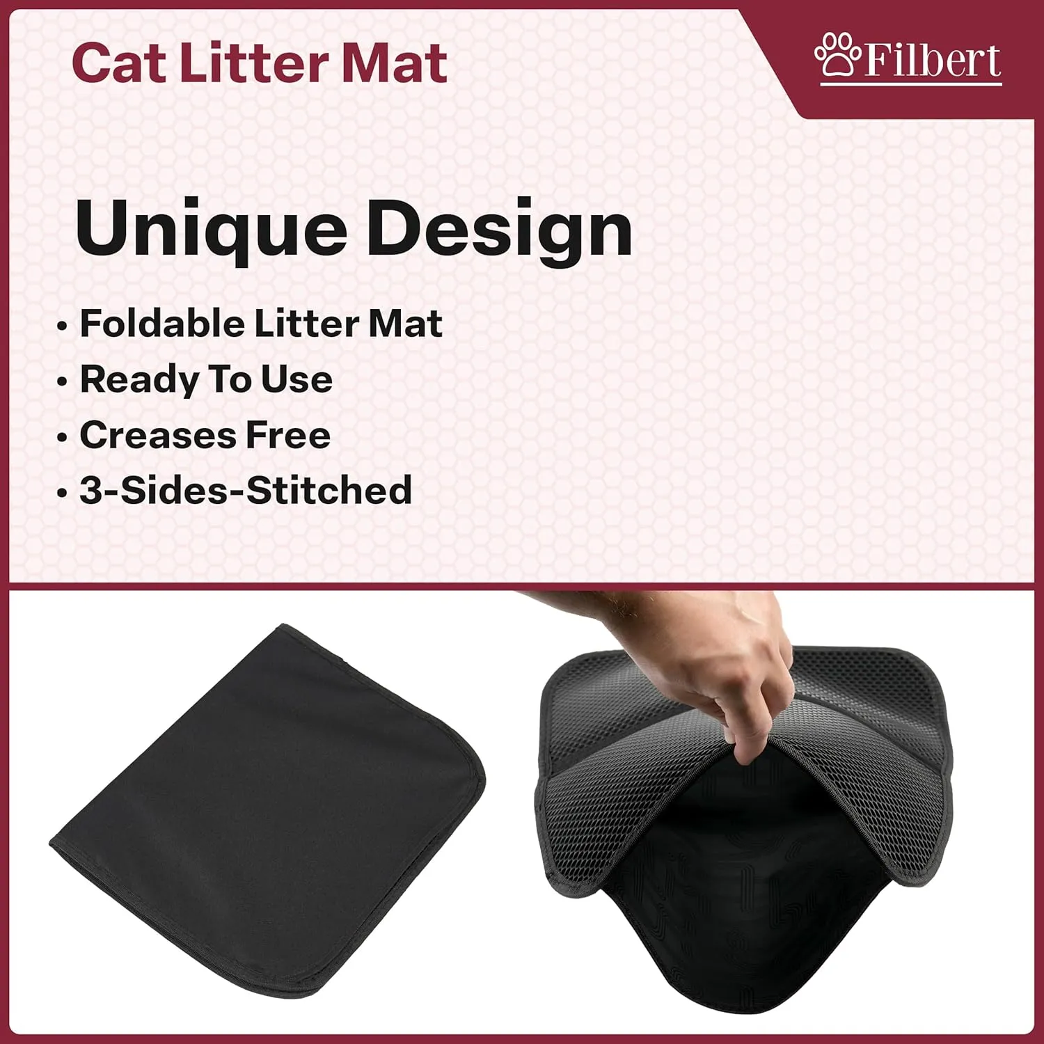 Cat Litter Mat, Foldable Cat Litter Mat, 23.6"x 14.8", Honeycomb Design, Skid-Proof, Water-Proof, Double Layer, Easy to Clean, Less Waste, Gray