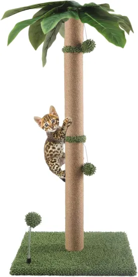 Cat Scratching Post, 34'' Tall Cat Scratchers for Indoor Cats with Adorable Balls, Cute Cat Tree Tower Scratch Post for Large Cats and Kittens, Green, Medium
