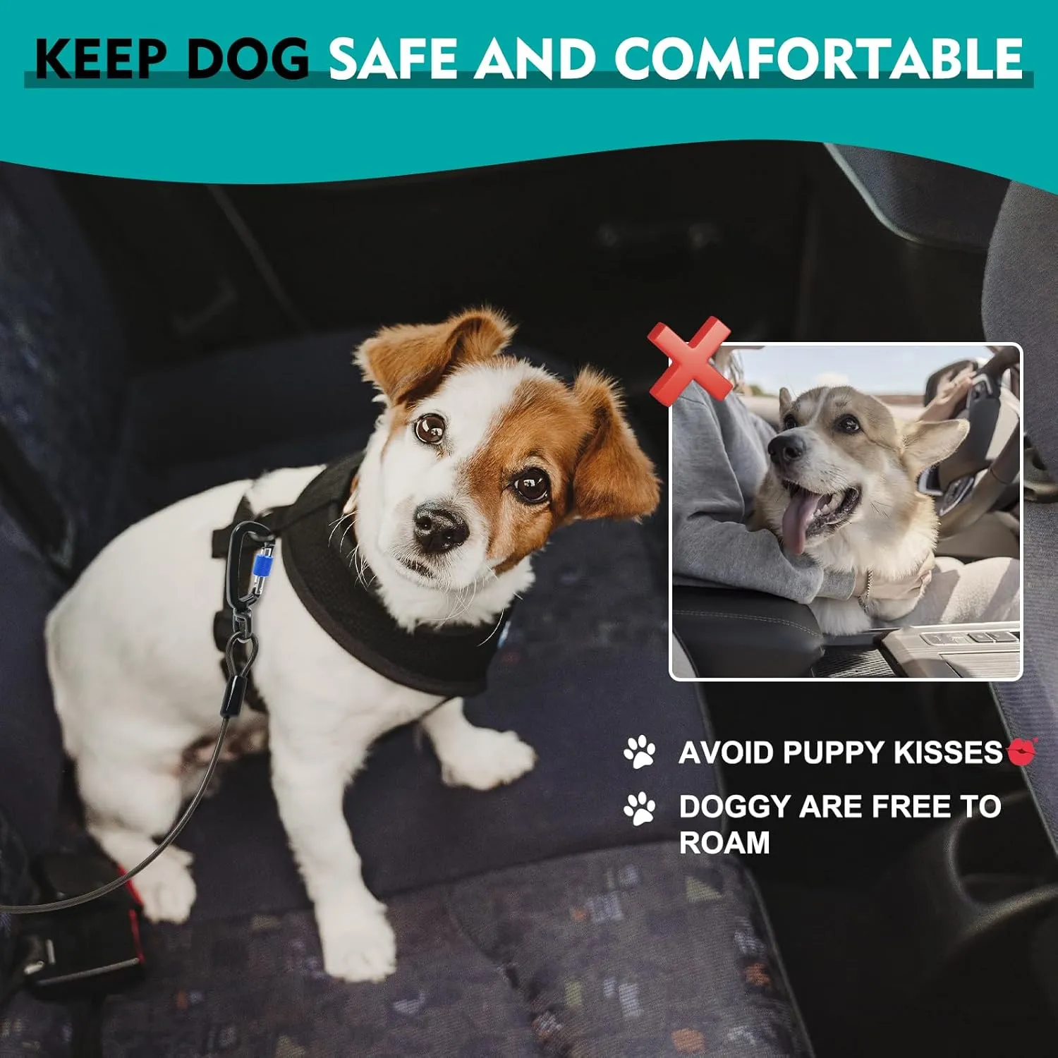 Chew Proof Dog Seat Belt for Car, 32 inch Black Dog Car Harness with Latch Bar Attachment and Aviation Aluminum Carabiner Up to 1000 lbs, Secure Dog Seatbelt Leash 1 Pack