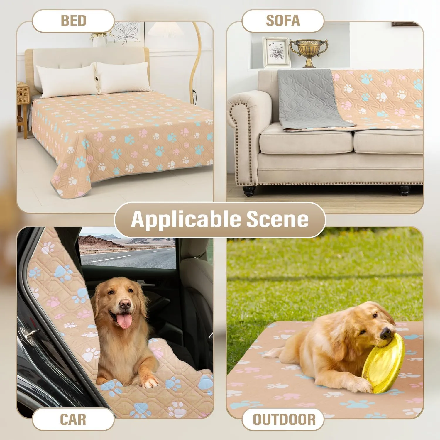 Dog Bed Cover for Pets Blankets Rug Pads for Couch Protection Waterproof Bed Covers Dog Blanket Furniture Protector Reusable Changing Pad (Yellow Colorful Paw, 52"x82")