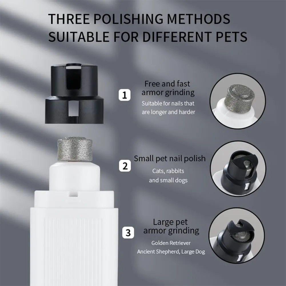 Dog Cat Nail Grinder, 2-Speed Electric Rechargeable Pet Nail Trimmer with LED Light and Battery Display - Painless Paws Grooming Smoothing for Small to Large Pets, Thick Nails, Sensitive Paws (White)