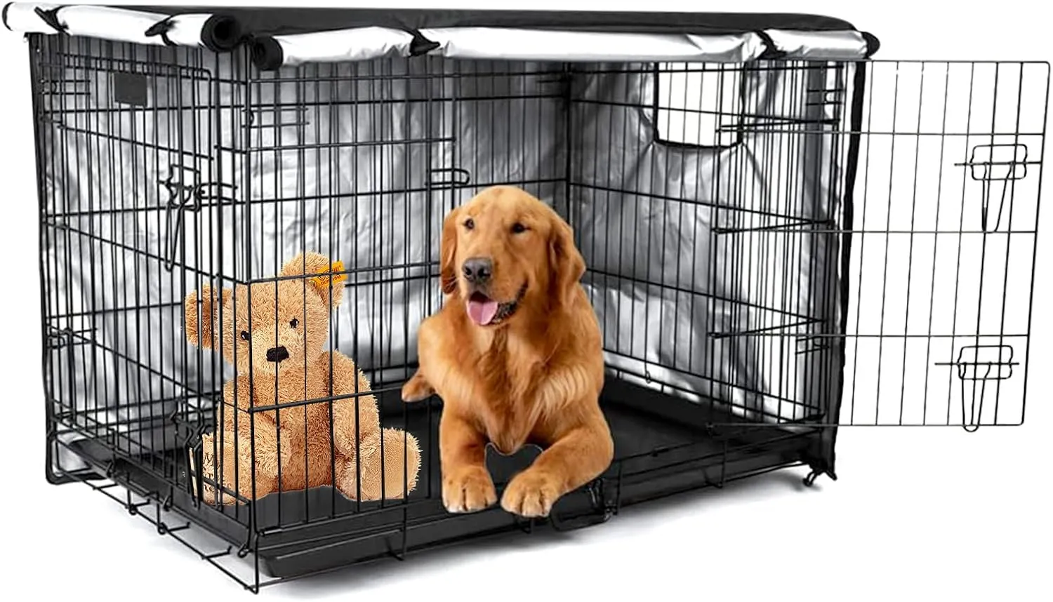 Dog Crate Cover, 36in Waterproof Dog Kennel Cover, Double Door Crate Covers for Dog Cages, Cage Covers for Dog Crates with Air Vent Windowwith Flap, Three (42in)