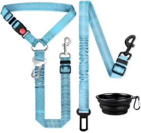 Dog Seat Belt for car, 3 Piece Set Retractable Dog Car Harness 2 Pack Adjustable Seatbelt for Dog in car, Nylon Pet Safety Seat Belts Tether Heavy Duty and Reflective car Leash, Blue