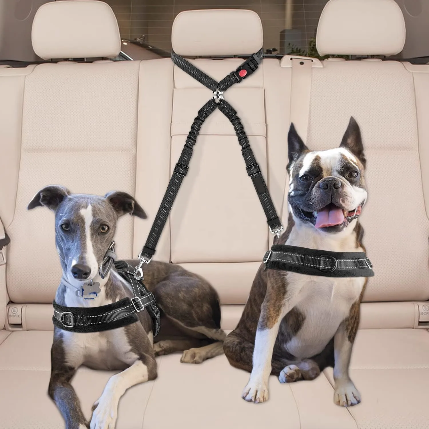 Dog Seat Belt,New Dual Pet Car Headrest Restraint Safety Seatbelt, No Tangle Dog Leash, Pet Car Seatbelt Leash,Duty Adjust Elastic Connect Harness in Vehicle Travel (Red)