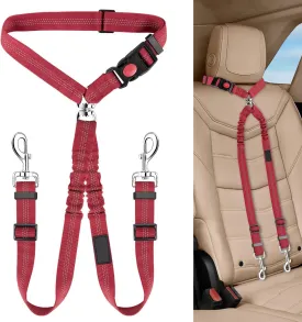 Dog Seat Belt,New Dual Pet Car Headrest Restraint Safety Seatbelt, No Tangle Dog Leash, Pet Car Seatbelt Leash,Duty Adjust Elastic Connect Harness in Vehicle Travel (Red)