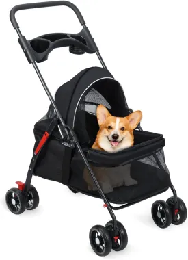 Dog Strollers for Medium Small Pet,4 Wheels Pet Folding Stroller with Cup Holder,Breathable Mesh,Lightweight Jogger Strollers,Storage Basket,Cozy House Black