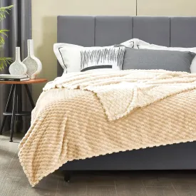 DREAMNINE Oversized Soft Plush Fleece Throw Blanket for Couch Bed 60" x 80", Luxury Shaggy Lightweight 3D Patterned Velvet Flannel Blanket, Solid Cute Warm Lap Blanket for Winter Pet, Twin Size, Beige
