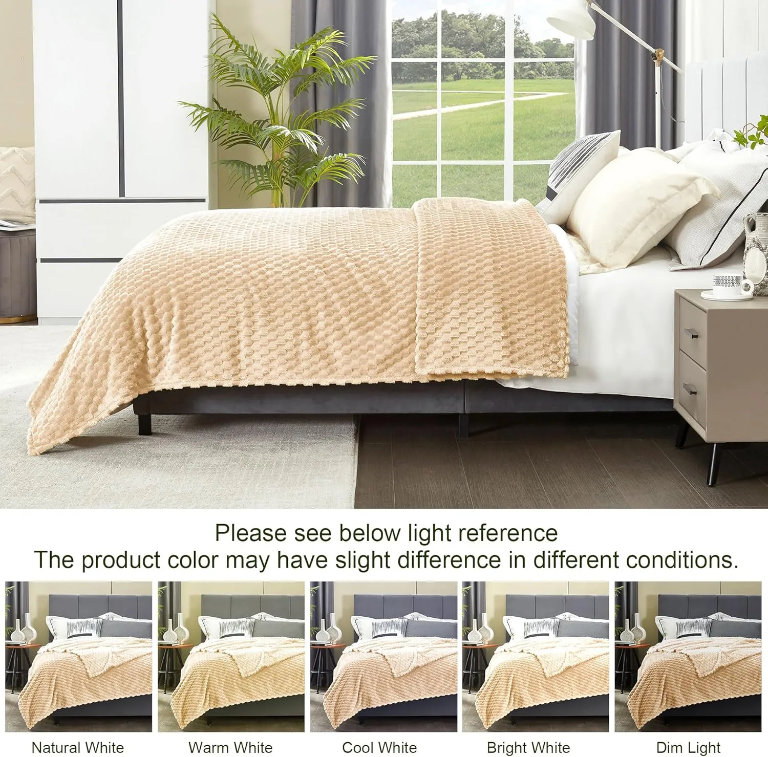 DREAMNINE Oversized Soft Plush Fleece Throw Blanket for Couch Bed 60" x 80", Luxury Shaggy Lightweight 3D Patterned Velvet Flannel Blanket, Solid Cute Warm Lap Blanket for Winter Pet, Twin Size, Beige