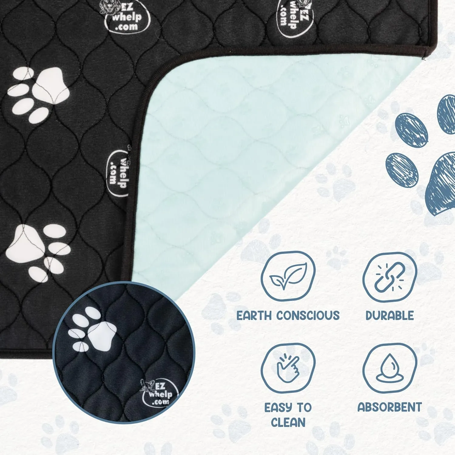 EZwhelp Reusable Dog Pee Pads, Washable Waterproof Mats for Dog Potty Training or Whelping Pads, 48x72 Inch, 2 Pack