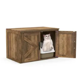 Flip Top Hidden Cat Washroom Furniture with Double Barn Doors  Removable Divider and Middle Entry