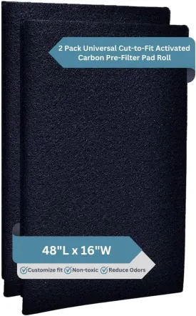 FreshHeadquarters 2Pack CuttoFit ActivatedCarbon PreFilter Rolls  Universal Air Purifier & AC Sheet Compatible with Honeywell, Whirlpool, NextGen &More Odor/VOC Reduction