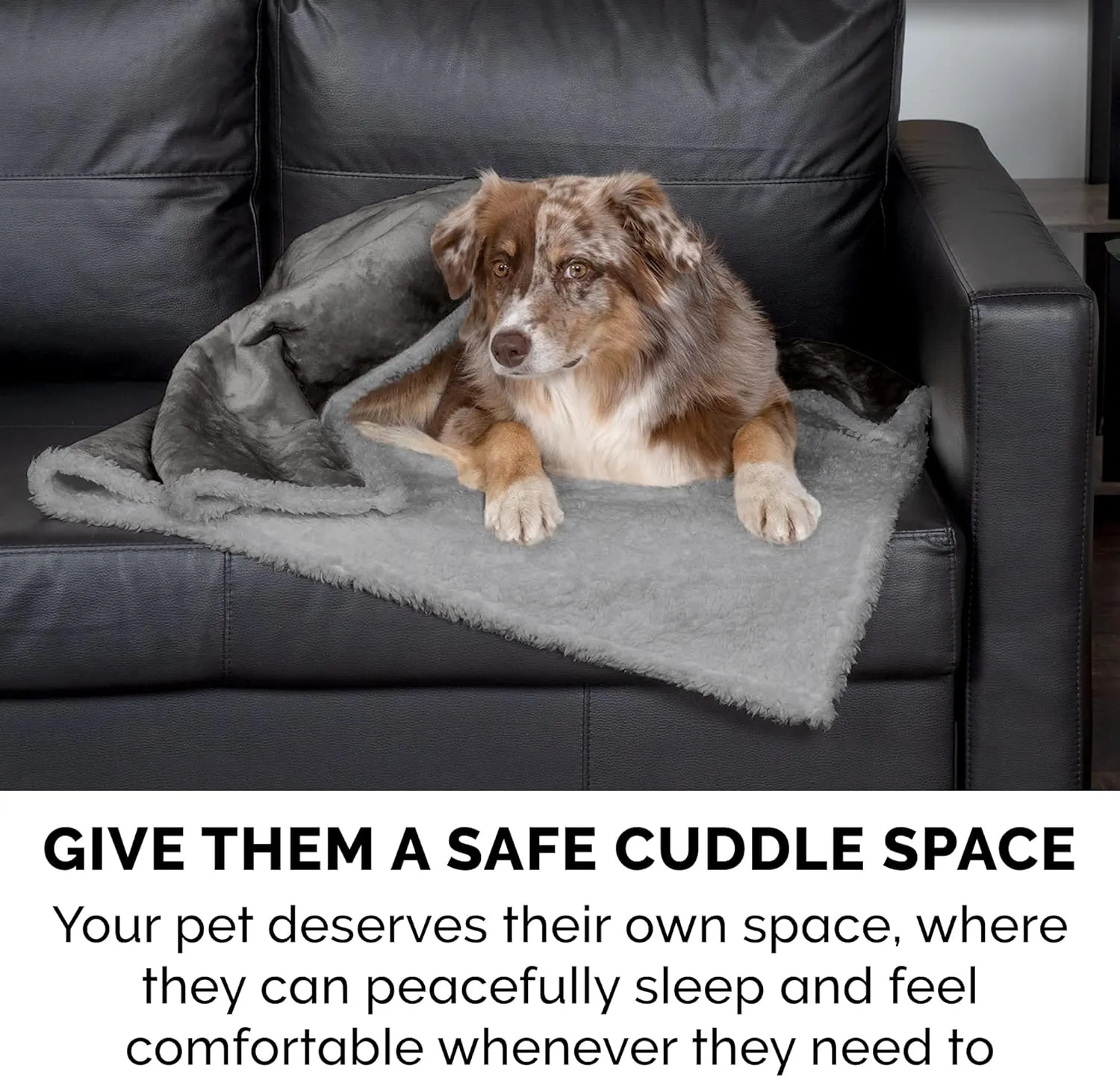 Furhaven Waterproof & Self-Warming Throw Blanket for Dogs & Indoor Cats, Washable & Reflects Body Heat - Soft-Edged Terry & Sherpa Dog Blanket - Silver Gray, Medium