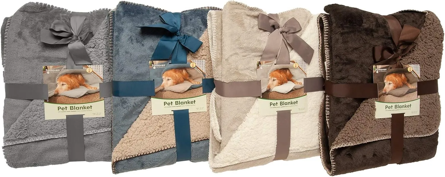 Furhaven Waterproof & Self-Warming Throw Blanket for Dogs & Indoor Cats, Washable & Reflects Body Heat - Terry & Sherpa Dog Blanket - Dove, Large