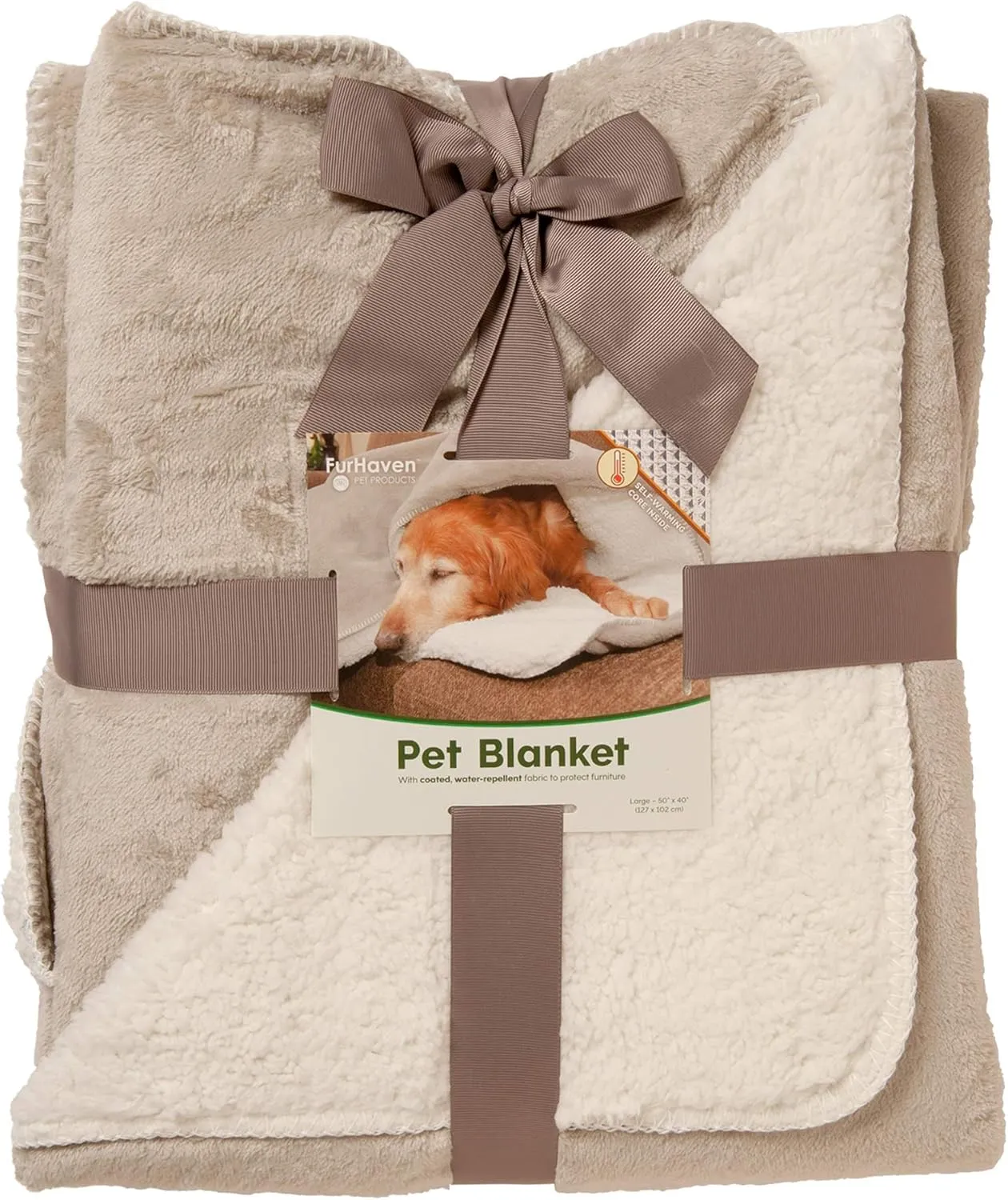 Furhaven Waterproof & Self-Warming Throw Blanket for Dogs & Indoor Cats, Washable & Reflects Body Heat - Terry & Sherpa Dog Blanket - Dove, Large