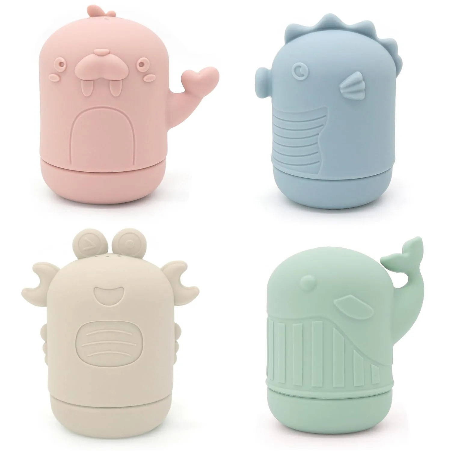 Ginbear Silicone Baby Bath Toys, Non-Toxic Mold Free Infant Squirty Bathtub Toys for Toddlers 6 Months , Pack of 4 (Marine)