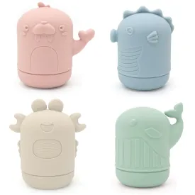 Ginbear Silicone Baby Bath Toys, Non-Toxic Mold Free Infant Squirty Bathtub Toys for Toddlers 6 Months , Pack of 4 (Marine)