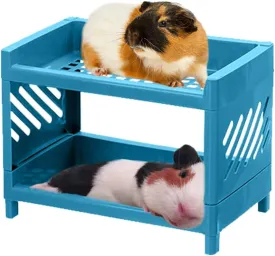 Guinea Pig Bunk Bed for Cage, Multi-Level Sleep Bed with 2 Blankets, Small Animals Cage Habitat Decor, Bedding for Guinea Pig Chinchilla Rat Hedgehog, Blue