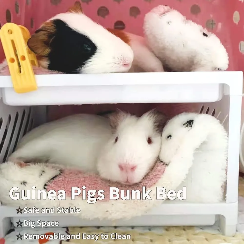 Guinea Pig Bunk Bed for Cage, Multi-Level Sleep Bed with 2 Blankets, Small Animals Cage Habitat Decor, Bedding for Guinea Pig Chinchilla Rat Hedgehog, Blue