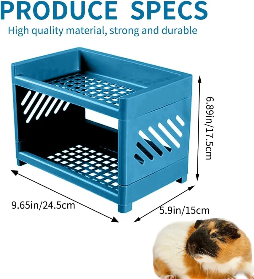 Guinea Pig Bunk Bed for Cage, Multi-Level Sleep Bed with 2 Blankets, Small Animals Cage Habitat Decor, Bedding for Guinea Pig Chinchilla Rat Hedgehog, Blue