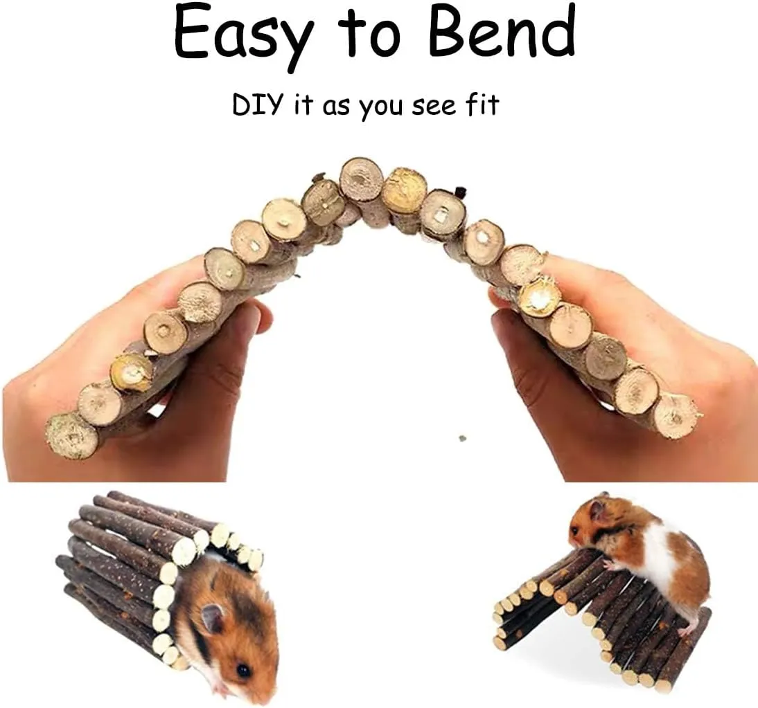 Hamiledyi 4PCS Hamster Bridge Wooden Bridge Toy Rat Ladder Natural Wooden Hideout Tunnel Ladder Hamster Cage Accessories Chew Toys for Guinea Pig Rat Chinchilla Reptile