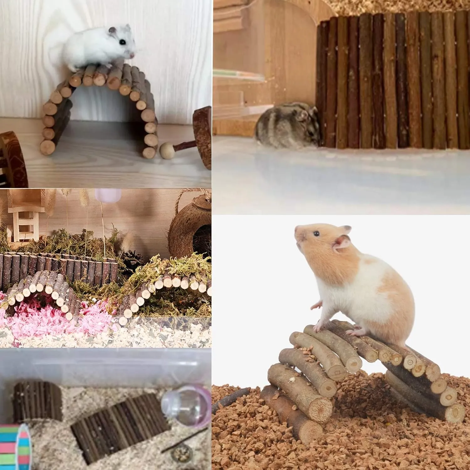 Hamiledyi 4PCS Hamster Bridge Wooden Bridge Toy Rat Ladder Natural Wooden Hideout Tunnel Ladder Hamster Cage Accessories Chew Toys for Guinea Pig Rat Chinchilla Reptile