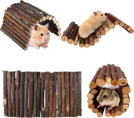 Hamiledyi 4PCS Hamster Bridge Wooden Bridge Toy Rat Ladder Natural Wooden Hideout Tunnel Ladder Hamster Cage Accessories Chew Toys for Guinea Pig Rat Chinchilla Reptile