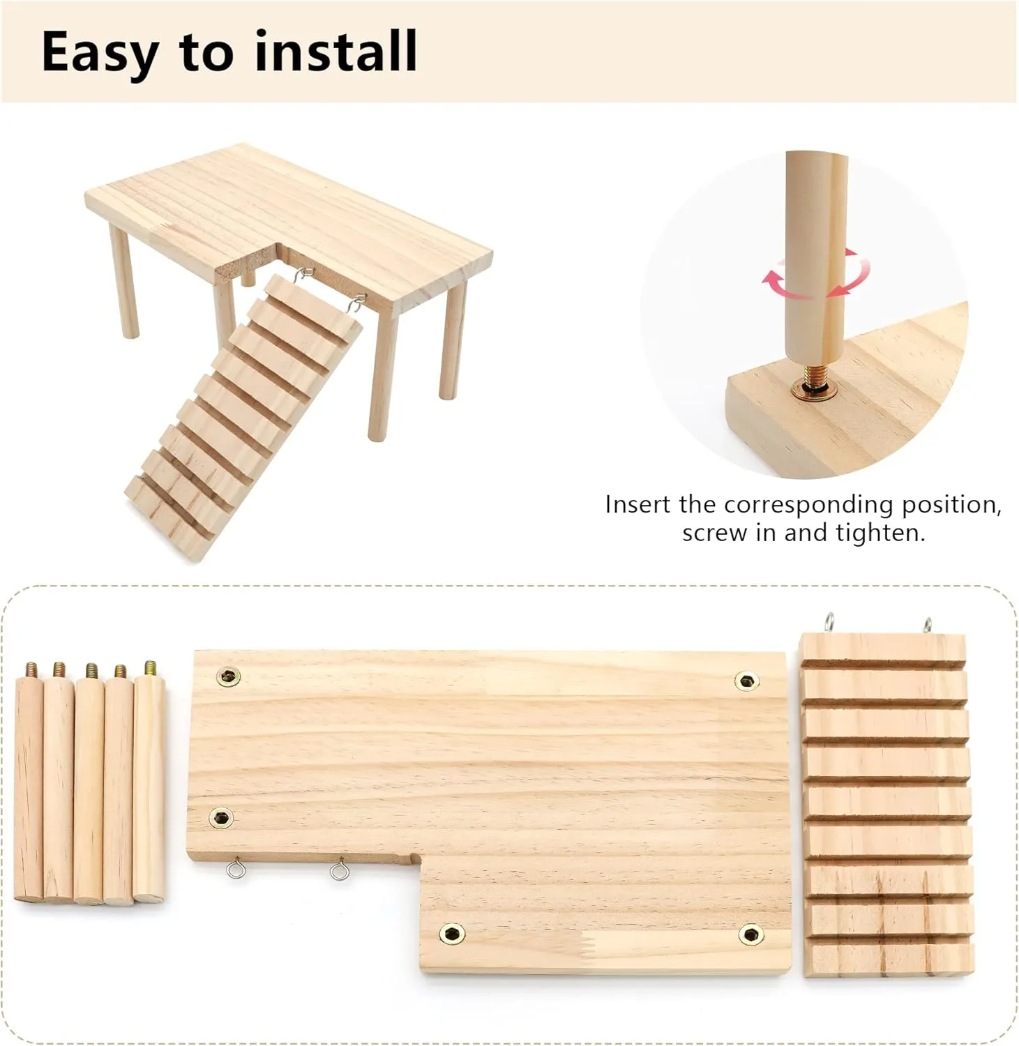 Hamster Wooden Platform with Legs Small Animal Climbing Ladder Standing Rat Guinea Perch Chew Toy Cage Accessories (Platform-Small)