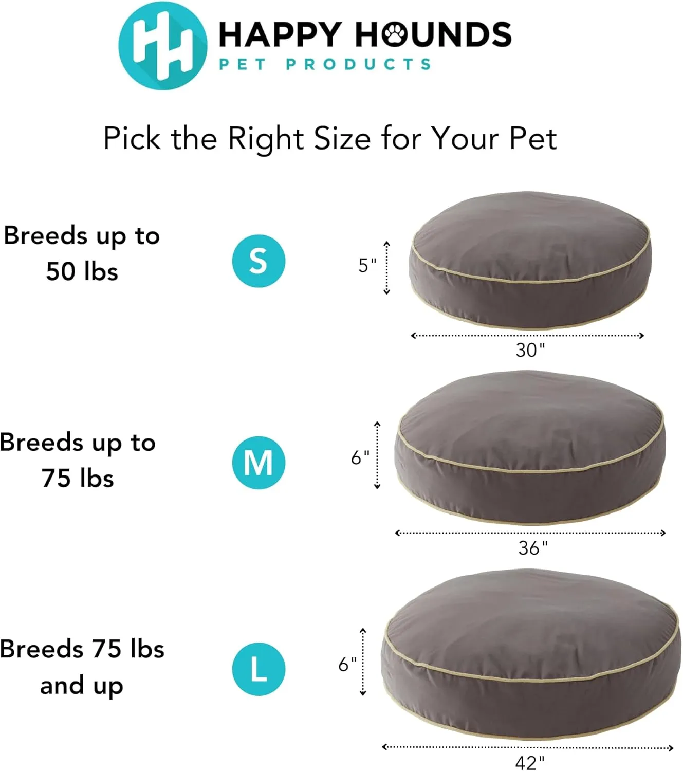 Happy Hounds Scout Round Reversible Pillow Dog Bed, Small (30" x 30"), Beige